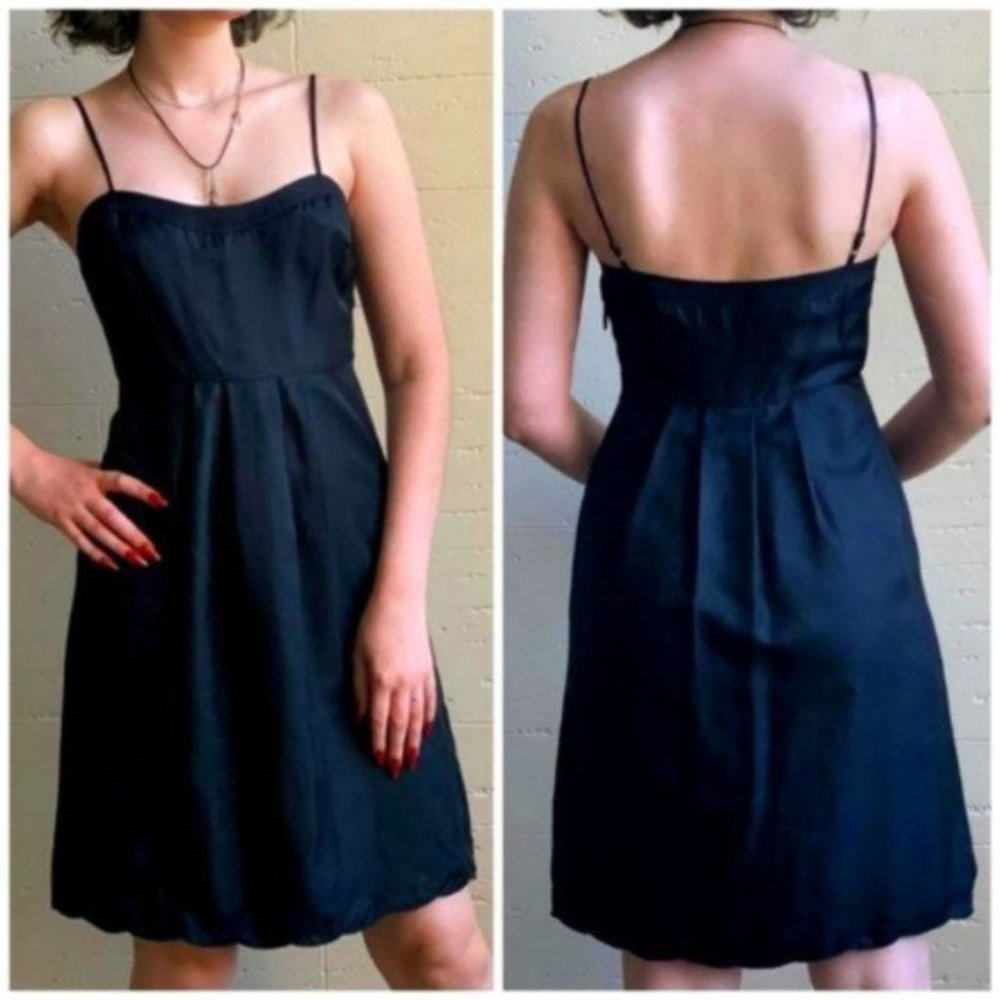 Juicy Couture Empire Waist Spaghetti Strap Black Silk Dress Sz 2